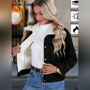 Black Corduroy Jacket with White Fleece Lining